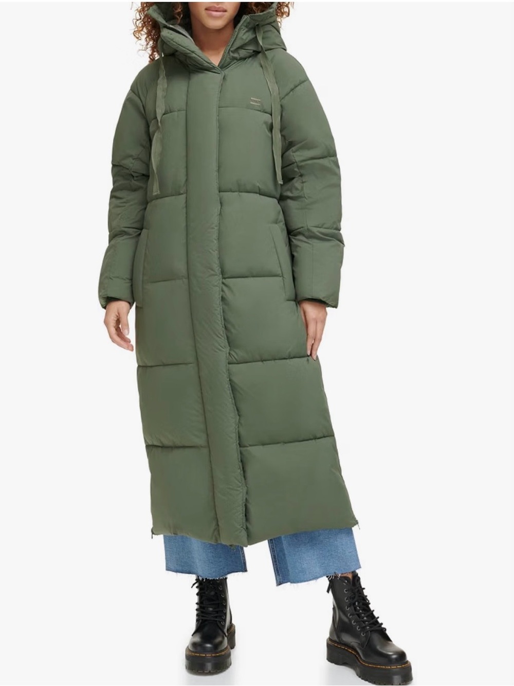 Levi's Olive Green Long Hooded Puffer Coat